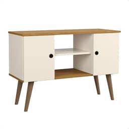 Rack para TV até 43 Polegadas, com Pés Retrô, 2 Portas e Prateleiras (Off/Nature)