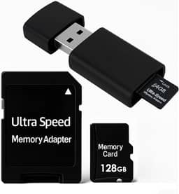 Cartão de Memória SD, 4GB a 128GB, Classe 10, Alta Velocidade, com Adaptador USB e SD, compatível Android e câmera (128GB)
