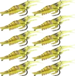 Isca Artificial Camarão Silicone Aromatizada com Anzol para Pesca, Amarelo, Kit com 10 Unidades