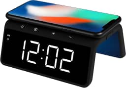 Relógio Digital Despertador com Carregador por Indução 15W, Abajur LED RGB, Display LED, Compatível com iPhone e Samsung, USB-C, (Preto)