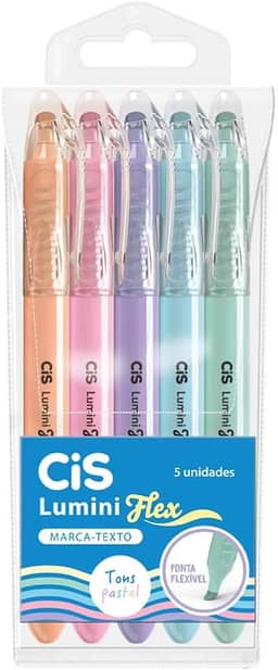 Marca Texto Lumini Flex Pastel - CIS, Estojo com 5 cores pastel