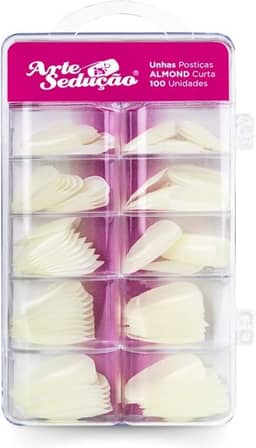 Unhas Postiças Almond Amendoada Curta, 100 Und, Arte Sedução
