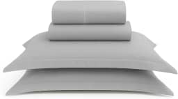Jogo de Lençol 4 Peças Percal 100% Algodão Premium, Branco, Com Fronhas de Aba, Qualidade Hoteleira (Cinza, Queen)