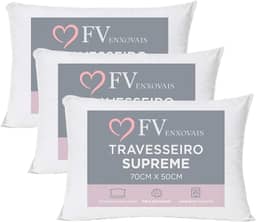 3 Travesseiros Antialérgico Toque Macio Textura Firme Lavável na Máquina Fibra Siliconada Tamanho Padrão 70x50 (3)