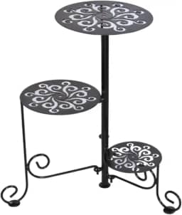 D'cor & Art Suporte Redondo Para Vasos de Flor Articulado de Chão com 3 Andares em Preto, Metal ou Plástico