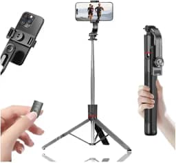 Bastão Selfie Stick com Controle Remoto Bluetooth e Tripé Integrado – Ajustável, Portátil, Compatível com Android e iOS