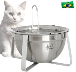 Fonte Bebedouro Para Gatos Inox 2 Litros com Filtro de Carvão Ativado + Suporte - Gato é Vida