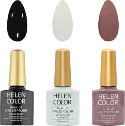 HELEN COLOR Kit 3 Esmaltes em Gel UV/LED 10ml Cada Frasco Secagem Rápida Alta Durabilidade Acabamento Brilhante (Básicos)