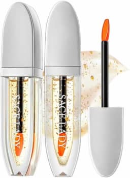 Óleo Labial Hidratante com Vitamina E, Ácido Hialurônico 4D, Óleo de Jojoba e Folha de Ouro, 89% Óleos Naturais, Tratamento Diário para Lábios