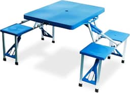 Mesa Camping Dobrável 4 Bancos Vira Maleta, Importway, Azul