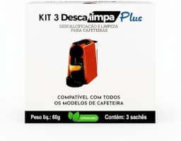 DESCALIMPAPLUS 3X Descalcificante Natural Cafeteira Tres Corações Oster Saeco Phillips Todos os Modelos Limpeza Eficiente Kit com 3 Sachês em Pó 20g Cada