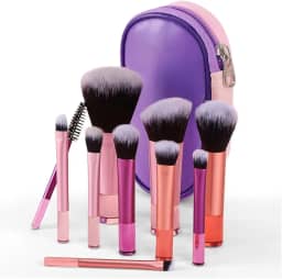 Kit 10 Pincéis De Maquiagem Com Estojo Para Viagem – Cerdas Macias, Travel Size, Necessaire inclusa, Mini Pincéis Para Base, Blush, Pó, Sombras e Corretivo, Portátil e Multifuncional - Cores Variadas