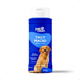 Talco Banho a Seco Macho Sem Enxague 100 gramas Cheiroso para Cães e Gatos Elimina Odores Pet Clean