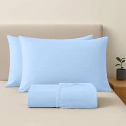 Jogo de Lençol Queen 100% Algodão Percal - 3 Peças - 200 Fios - Toque de Lençol de Hotel Macio - (Queen, Azul Claro)