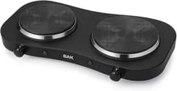 BAK Fogão Elétrico Portátil, 2 Bocas, 2500W, 5 Níveis de Temperatura, Mesa, Antiaderente, 110V, Preto
