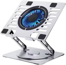 Suporte para Notebook de Alumínio Rotativo 360 Graus Giratório Portátil Retrátil com Ventilador Cooler Ajustável Articulado Dobrável para Macbook Laptop Vertical Universal