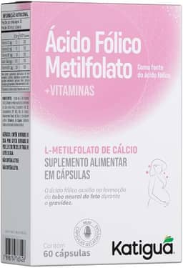 Katiguá, Ácido Fólico Metilfolato, Com vitaminas, Sem Sabor, 30 Cápsulas rígidas • 30 doses