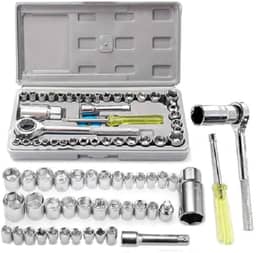 Jogo de Chave Catraca Reversível Kit de Ferramentas com Soquetes Sextavados, 40 Peças, Maleta, para Conserto e Reparo de Eletrodomésticos, Carros e Motos