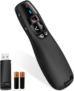 Apresentador Passador de Slides Sem Fio com Laser | 30m Alcance | Controle Laser Sem Fio 2.4G Profissional | Passador de Slides | Laser Vermelho p/Apresentações + 2 Pilhas AAA