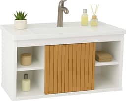 Gabinete Com Cuba Suspenso para Banheiro Nichos Com Porta Completo (Branco Ripado)