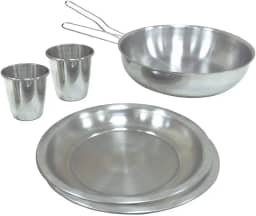 Nautika, Kit de Cozinha De Camping Gourmet Com 6 Peças, 2 copos, 2 pratos, 1 frigideira e 1 pegador universal removível, Compacto Em Alumínio