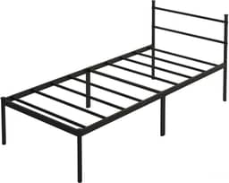 Cama de Solteiro Padrão (88x188) com Cabeceira de Ferro Integrada, Base Metálica Reforçada, Design Minimalista, 30cm de Espaço de Armazenamento, Suporte Silencioso, Cor Preto.
