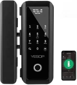Yesop Fechadura Digital Biométrica Wifi Porta Vidro A Prova D'agua Porta Vidro Escritório Comercial Residência Compatível Com Tuya Preto
