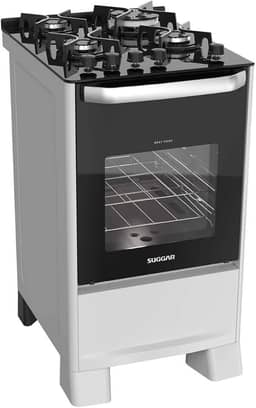 SUGGAR FOGÃO BEST GRILL BRANCO 220V MESA DE VIDRO 4 BOCAS GRILL NO FORNO TRIPLA CHAMA TREMPES FERRO FUNDIDO FGV407BR2