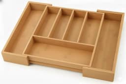 Porta Talheres Bambu Grande Expansível 7 Divisórias Organizador Gaveta Ajustável Madeira Natural Sustentável Cozinha Minimalista