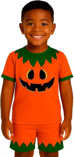Conjunto Infantil Calupa Fantasia Temática Abóbora Halloween Camiseta e Short