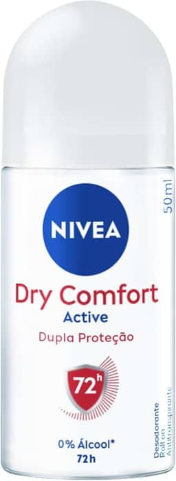 NIVEA Desodorante Antitranspirante Roll On Dry Comfort 50ml - Proteção prolongada de 72h, dupla proteção com ativos antitranspirantes, sensação de axilas secas e frescas