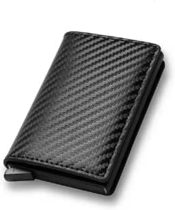 Carteira Slim RFID Antifurto com Ejeção Automática de Cartões em Couro Sintético Premium - Proteção Total para Homens e Mulheres