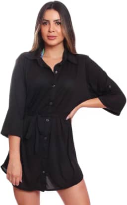 Saída de Praia Chemise Camisão Feminino Preto