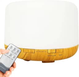 Umidificador Difusor Aromatizador Purificador De Ar 500ml Ultrassônico Com Controle E Luz De Led 7 Cores Abajur Led Bivolt Madeira Clara– Super Premium