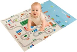 Tapete Térmico Tatame Infantil Emborrachado Dupla Face Dobrável Macio 178cm x 118cm Pista Urso Castor Sensorial Meu Primeiro Tapetinho (Pista/Cidade)