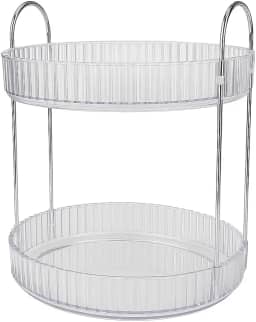 Organizador Giratório de Cosméticos, Design em Acrílico, Suporte para Produtos de Beleza Prateleira 2 Andares Rotativo de Penteadeira Banheiro Acrílico Porta Maquiagem (ORGANIZADOR GIRATORIO)