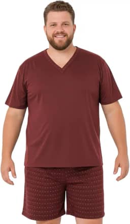Pijama Plus Size Masculino Adulto Manga Curta Gola V Macio Quentinho Tamanho Grande G1 G2 G3