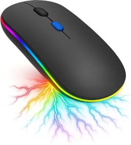 Mouse Sem Fio RGB Recarregável – Silencioso, Ergonômico, Dual Mode Bluetooth 5.0 + USB 2.4GHz e DPI Ajustável – Preto