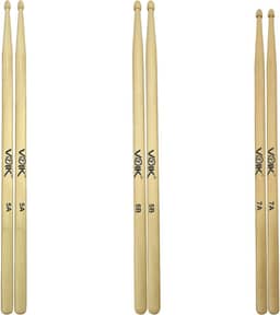 Kit Par de Baquetas Ponta de Madeira Maple Voik 7A + 5A + 7B