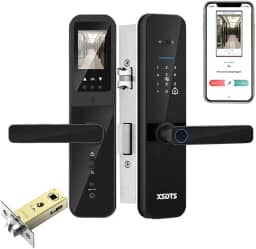 Fechadura Digital Inteligente Câmera e Campainha Eletrônica de Embutir Desbloqueio por Biometria, Senha, Cartão, Chave e Remotamente pelo App Tuya Wifi -Do Brasil (Preto, 22x200(5050))