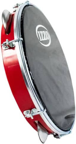 Pandeiro Izzo 10 Polegadas ABS Vermelho com Pele Preta 6 Afinadores 5 Pares Platinelas