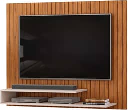 Painel Para TV Até 55 Polegadas Detalhe Frisado Com Prateleiras Hope Madeirado/Off White