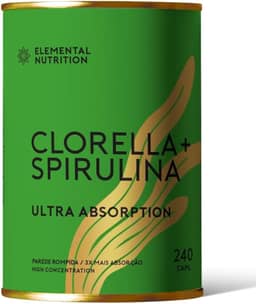 Clorella & Spirulina, Elemental Nutrition, Microalgas em Cápsulas, Fórmula Vegana – 240 Cápsulas