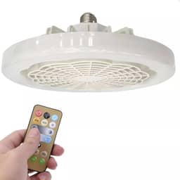 Lâmpada Led Redonda Ajuste de Cor Com Ventilador De 3 Pás Multifuncional Potente Silencioso Com Encaixe E27 e Controle Remoto IAHAR