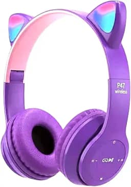 Headset Gato Orelha Luz Fone Infantil Bluetooth Roxo