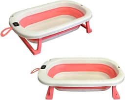 Banheira Retrátil Dobrável Silicone De Bebe Com Termometro digital (Rosa)