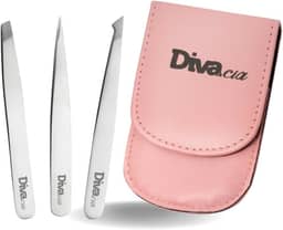 Kit Pinças para Sobrancelhas com Estojo, Conjunto de Pinças Chanfrada, Agulha, Diagonal Ponta Extra Fina Profissional e Autoclavável para Design de Sobrancelhas