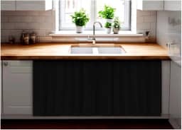Cortina De Pia para Cozinha Dispensa Balcão Pias em geral Blackout Impermeavel 138x80 cm cor Preto material resistente antmofo 100% PVC