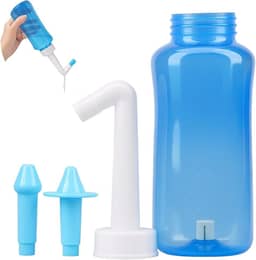 Garrafa De Lavagem do Nariz, Irrigador com 2 Bicos, 300ml, Válvula de Controle, Tratamento de Sinusite, Rinite e Alergias