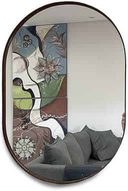 Espelho Oval 60x40cm com Moldura Cor:Café
